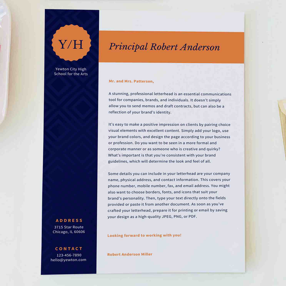 Design 105 - company blue violet orange letterhead send online - PostPatra.com